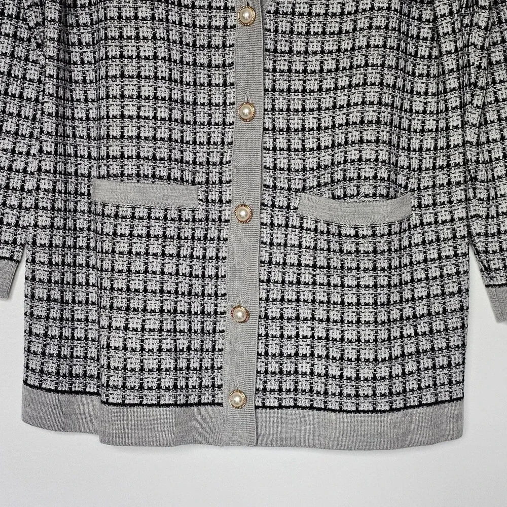 Talbots Cardigan LP Womens Grey Merino Wool Pearl Button Longline Sweater Preppy - Picture 9 of 11